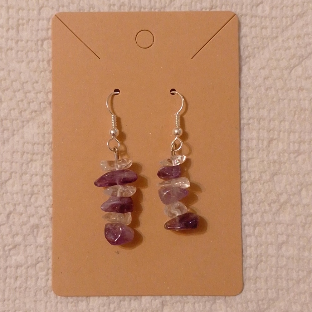 *3/$20* New Quartz Amethyst  Semi Precious Gem Stone Dangle earrings